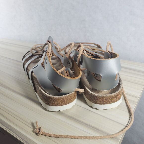 Papillio Birkenstock Cleo 39 Narrow Gladiator Silver Leather Sandals Metallic - Picture 5 of 8